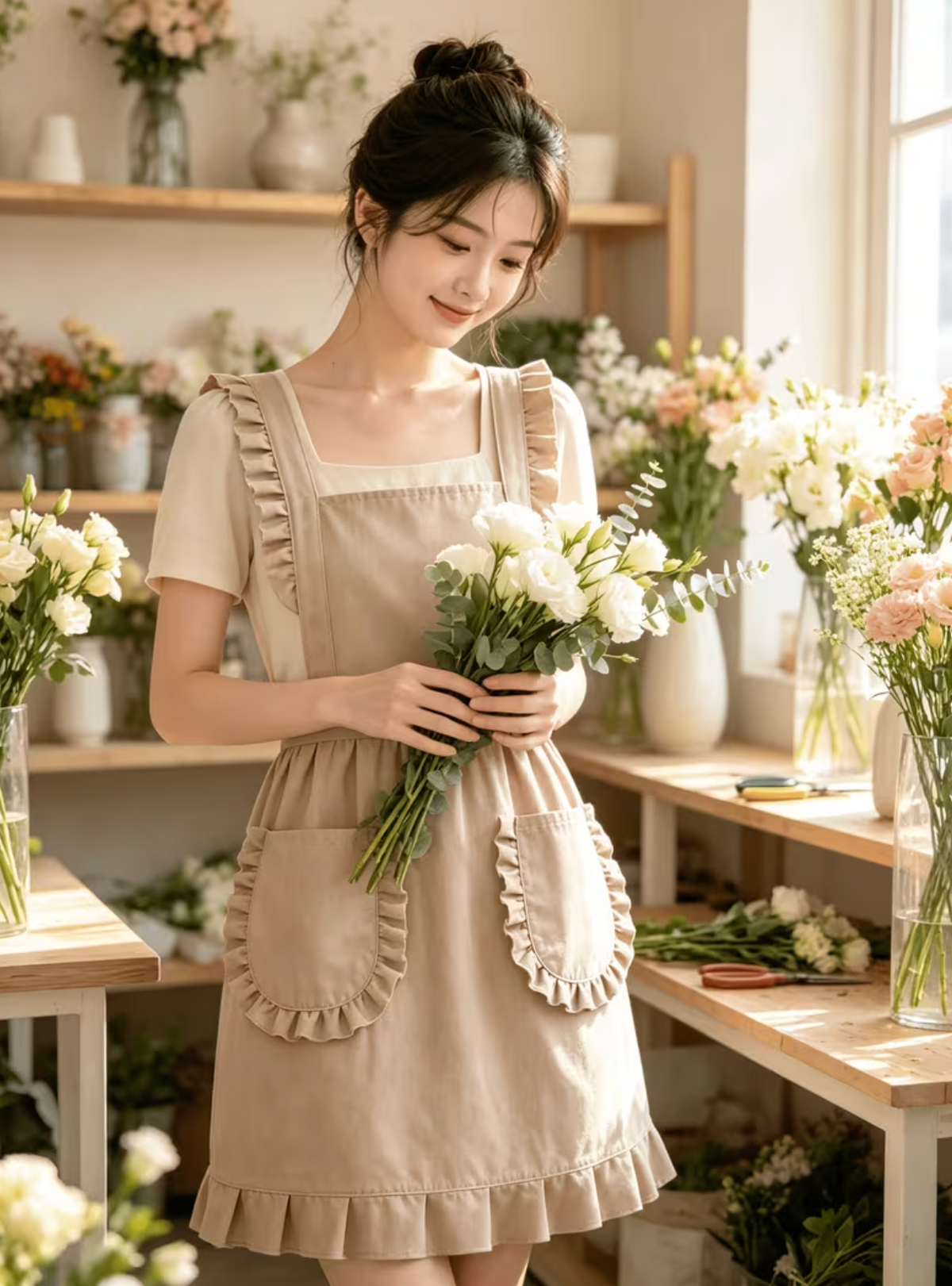 Ruffled Shoulder Apron