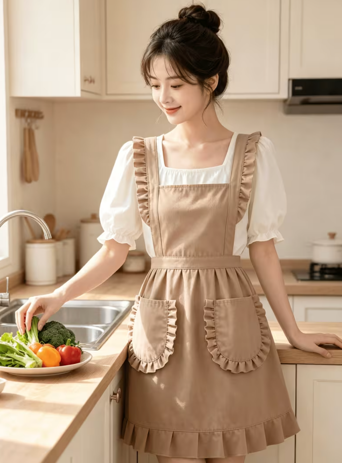 Ruffled Shoulder Apron