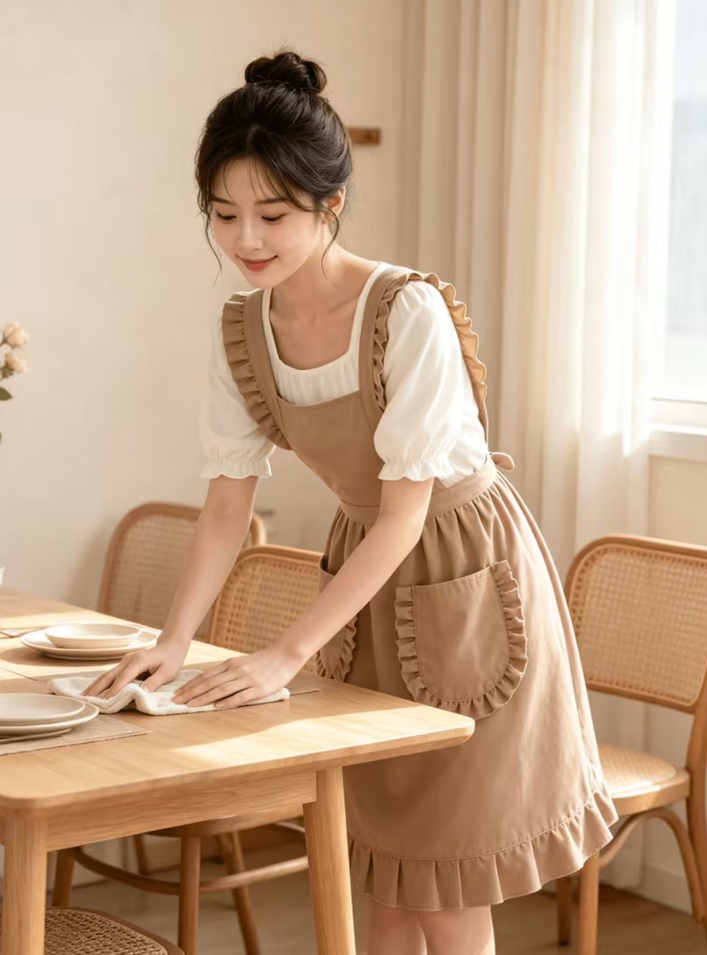 Ruffled Shoulder Apron