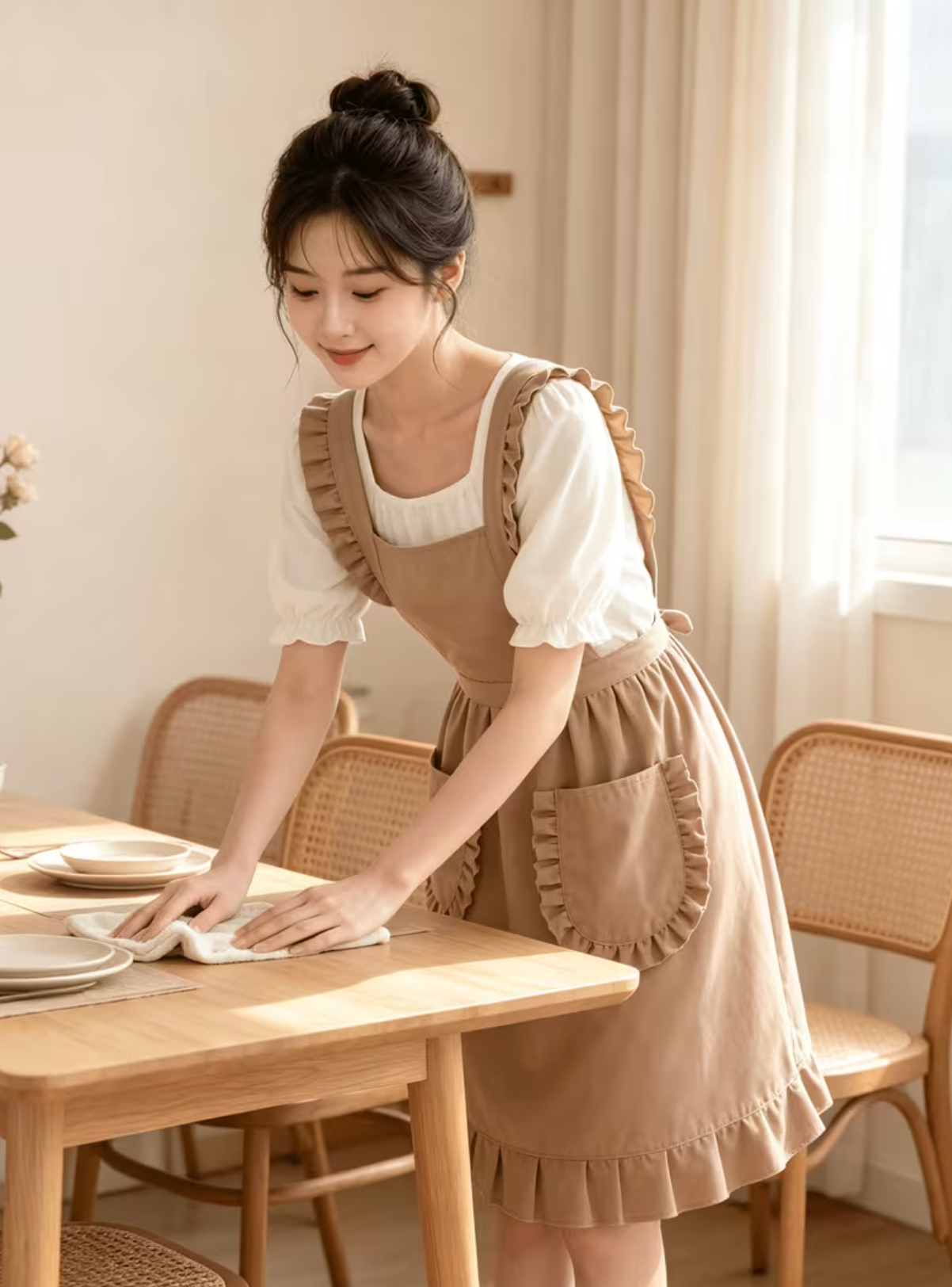 Ruffled Shoulder Apron